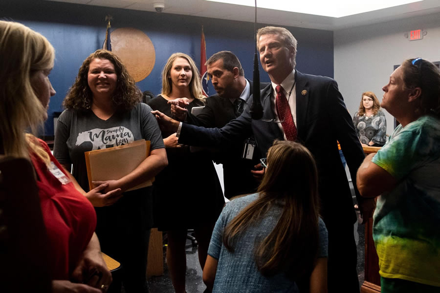 Rep. Tim Burchett talks with constituents during town hall